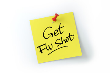 get flu shot written on yellow sticker note over white background