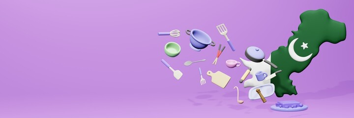 3d rendering of kitchen utensils usage in Pakistan for data display