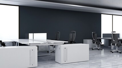 office area with blank wall 3d design interior
