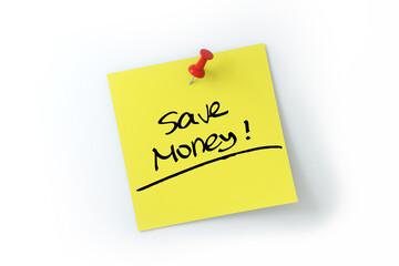 save money written on yellow sticker note over white background