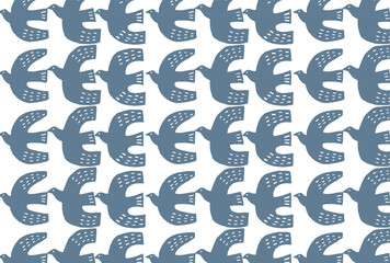 鳥　北欧　青　白　背景　壁紙　手書き　水彩
