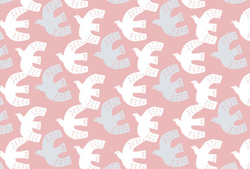 鳥　北欧　ピンク　背景　壁紙　手書き　水彩
