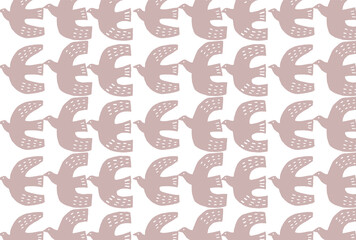 鳥　北欧　ピンク　白　背景　壁紙　手書き　水彩
