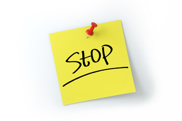 stop written on yellow sticker note over white background