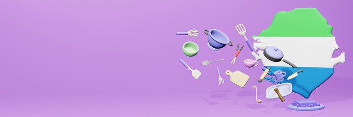 3d rendering of kitchen utensils usage in Sierra Leone for data display

