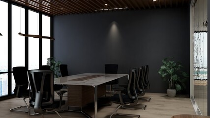 Naklejka premium blank wall in luxury office meeting room 3d render interior design