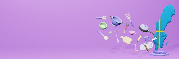 3d rendering of kitchen utensils usage in Sweden for data display

