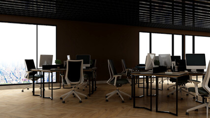 office workspace area with blank wall 3d design interior