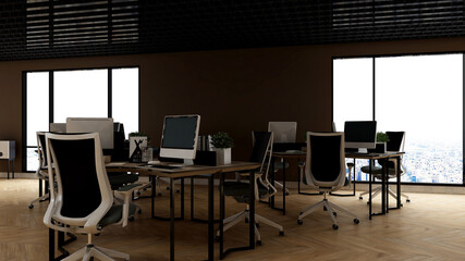 office workspace area with blank wall 3d design interior