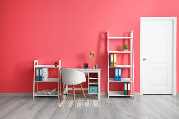 Interior of room with comfortable workplace