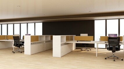 office workspace area with blank wall 3d design interior
