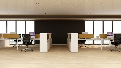 office workspace area with blank wall 3d design interior