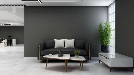 coffee shop with bar desk and table for wall logo mockup