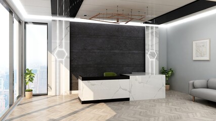 Luxury office receptionist 3d render for company wall logo mockup