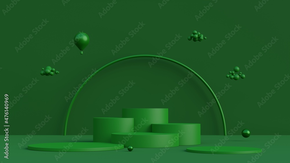Poster minimal scene with cylinder podiums on green background.abstract geometric shape for products presen
