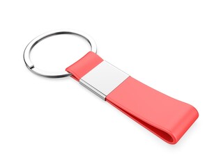 Blank keychain mock up on isolated white background for branding, 3d render illustration.