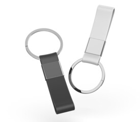 Blank keychain mock up on isolated white background for branding, 3d render illustration.