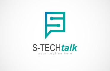 Initial S Logo. simple and modern letter s in combination technology style with talk bubble. Usable for Brand and business Logos. Flat Design Logo Template. vector illustration