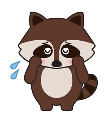 Raccoon worried something. Vector illustration isolated on a white background.