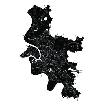 Düsseldorf, North Rhine-Westphalia, Germany, Germany, Black and White high resolution vector map