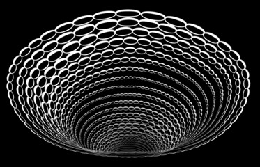 Tunnel or wormhole. Digital wireframe tunnel. 3D tunnel grid