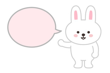Rabbit talking to someone with a speech bubble. Vector illustration isolated on a white background.