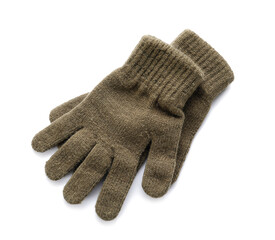 Pair of warm gloves isolated on white background