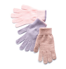 Different warm gloves on white background