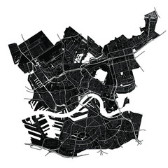  Rotterdam, Netherlands, Black and White high resolution vector map
