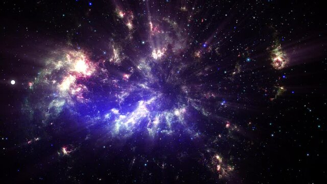 Loop Space Flight deep space exploration travel to The Large Magellanic Cloud. 4K 3D looping space exploration. Furnished by NASA image. 
