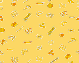 Vector flat seamless texture pattern Types of Pasta.