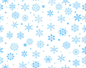Vector flat seamless texture pattern Snowflake.