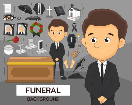 Funeral concept background. Flat icons.
