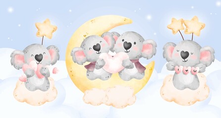 Watercolor cute couple koala set  © Stella