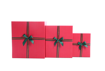 Red Christmas gift boxes on white background