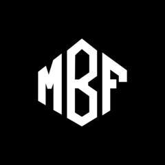 MBF letter logo design with polygon shape. MBF polygon and cube shape logo design. MBF hexagon vector logo template white and black colors. MBF monogram, business and real estate logo.