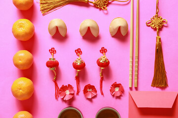 Chinese symbols on color background. New Year celebration