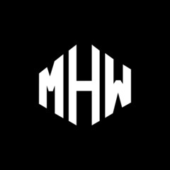 MHW letter logo design with polygon shape. MHW polygon and cube shape logo design. MHW hexagon vector logo template white and black colors. MHW monogram, business and real estate logo.