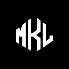 MKL letter logo design with polygon shape. MKL polygon and cube shape logo design. MKL hexagon vector logo template white and black colors. MKL monogram, business and real estate logo.