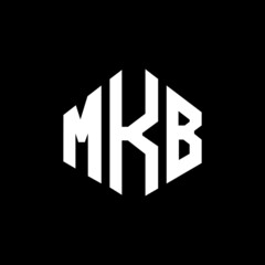 MKB letter logo design with polygon shape. MKB polygon and cube shape logo design. MKB hexagon vector logo template white and black colors. MKB monogram, business and real estate logo.