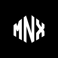 MNX letter logo design with polygon shape. MNX polygon and cube shape logo design. MNX hexagon vector logo template white and black colors. MNX monogram, business and real estate logo.