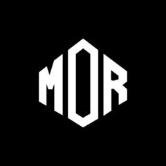 MOR letter logo design with polygon shape. MOR polygon and cube shape logo design. MOR hexagon vector logo template white and black colors. MOR monogram, business and real estate logo.