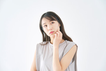 Fototapeta premium 女性 考える 白背景