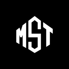 MST letter logo design with polygon shape. MST polygon and cube shape logo design. MST hexagon vector logo template white and black colors. MST monogram, business and real estate logo.