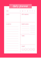 Pink Peach Feminine Modern Minimalist Daily Planner with Mood Tracker