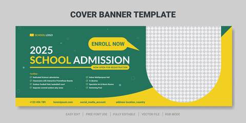 Obraz na płótnie Canvas Modern school admission cover social media post and web banner template.