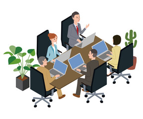 アイソメ　打合せ　ノートパソコン