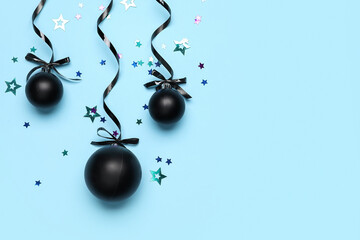 Beautiful Christmas composition with decor on blue background