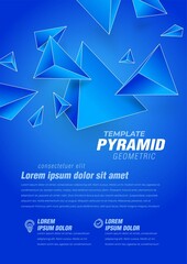 Blue color Flyer pyramid 3d flying perspective design template vector