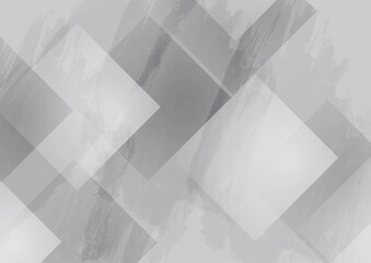 Grey squares with grunge watercolor texture abstract background. Geometry vector design